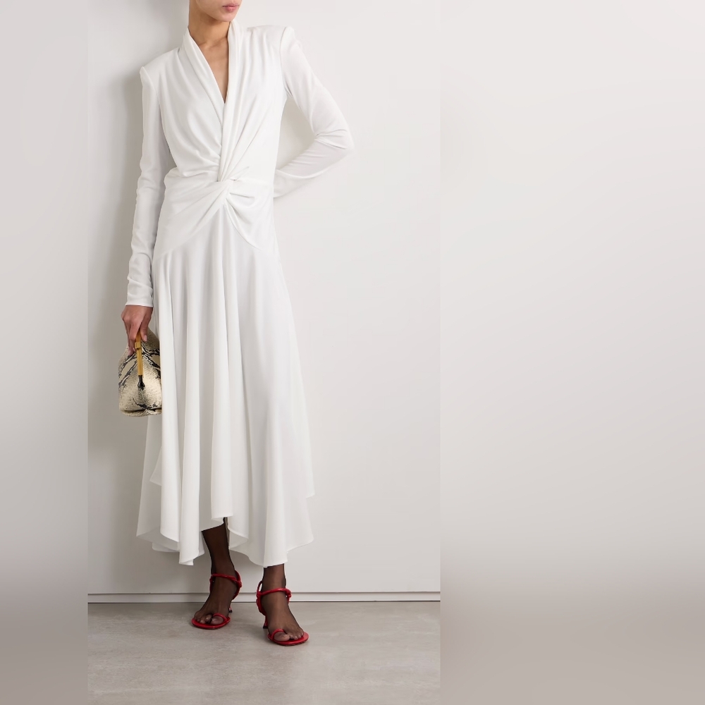 INTERIOR Aria asymmetric twist-front crepe maxi dress - Ivory XS (NWT $1489)